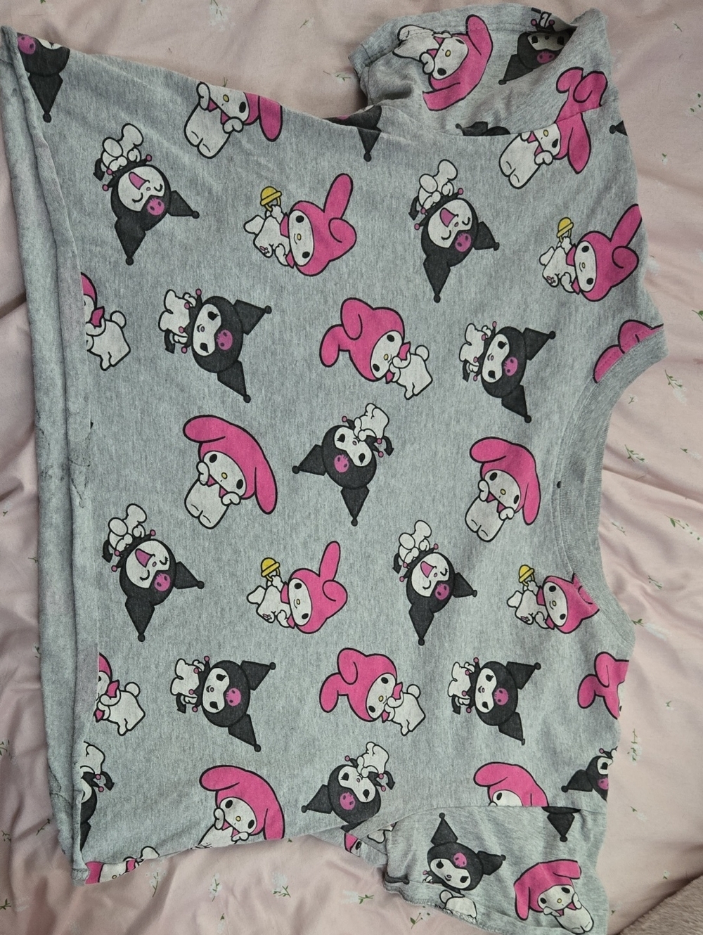 Sanrio Gray Tee with Pink My Melody & Black Kuromi Prints